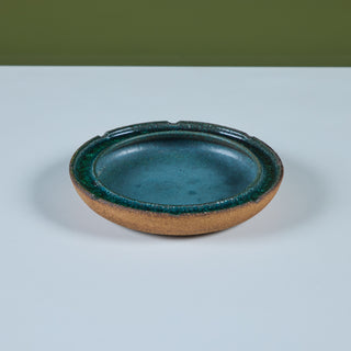 Glazed Stoneware Ashtray with Crushed Glass Rim