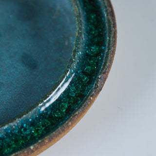 Glazed Stoneware Ashtray with Crushed Glass Rim