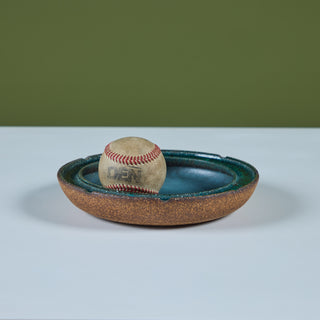 Glazed Stoneware Ashtray with Crushed Glass Rim