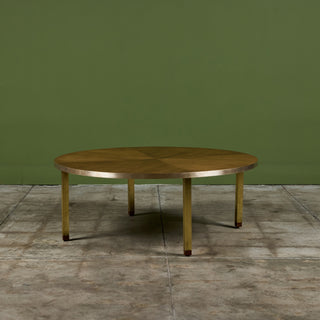 Round Walnut Coffee Table with Brass Detail