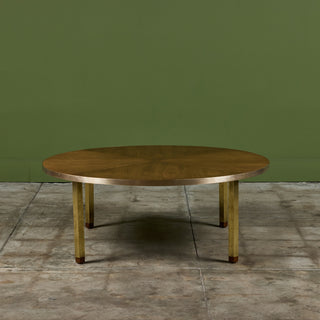 Round Walnut Coffee Table with Brass Detail