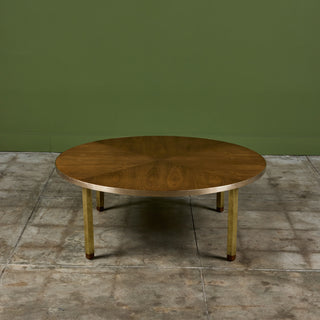 Round Walnut Coffee Table with Brass Detail