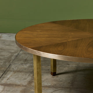 Round Walnut Coffee Table with Brass Detail