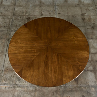 Round Walnut Coffee Table with Brass Detail