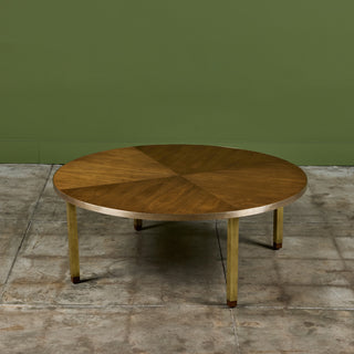 Round Walnut Coffee Table with Brass Detail