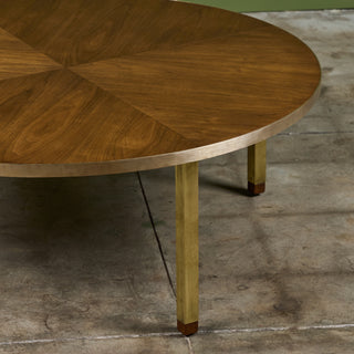 Round Walnut Coffee Table with Brass Detail