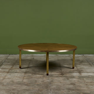 Round Walnut Coffee Table with Brass Detail