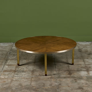 Round Walnut Coffee Table with Brass Detail