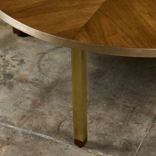 Round Walnut Coffee Table with Brass Detail