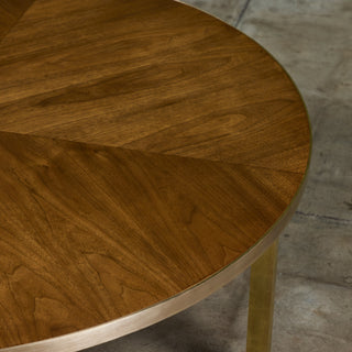 Round Walnut Coffee Table with Brass Detail