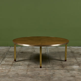 Round Walnut Coffee Table with Brass Detail