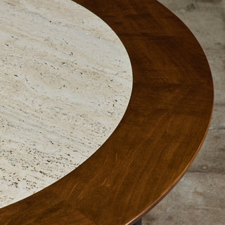 SJ Campbell Company Round Travertine and Walnut Coffee Table