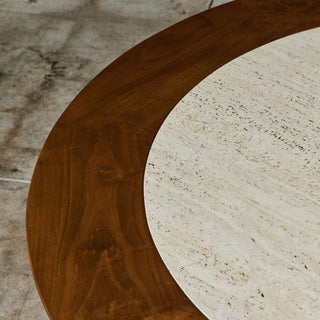 SJ Campbell Company Round Travertine and Walnut Coffee Table