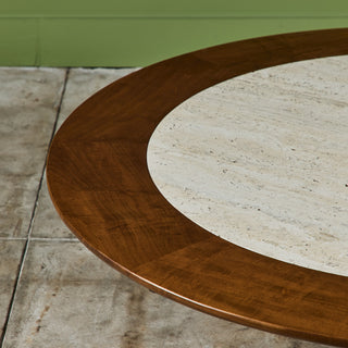 SJ Campbell Company Round Travertine and Walnut Coffee Table