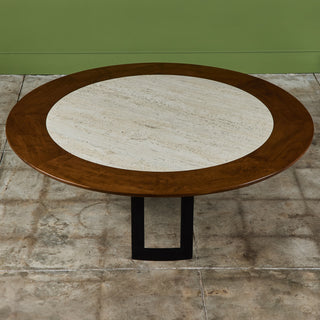 SJ Campbell Company Round Travertine and Walnut Coffee Table