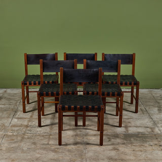 Set of Six Woven Leather Dining Chairs by Robert Baron for Glenn of California