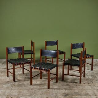 Set of Six Woven Leather Dining Chairs by Robert Baron for Glenn of California