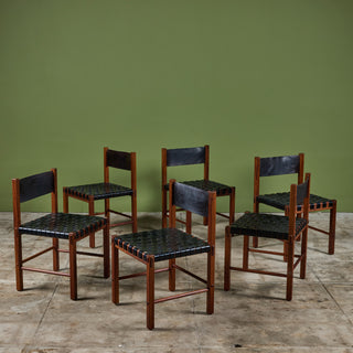 Set of Six Woven Leather Dining Chairs by Robert Baron for Glenn of California