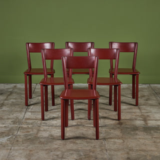 Set of Six DWR Allegro Red Leather Dining Chairs