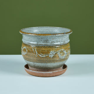 Glazed Stoneware Table Planter with Water Catch