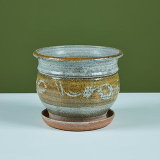 Glazed Stoneware Table Planter with Water Catch