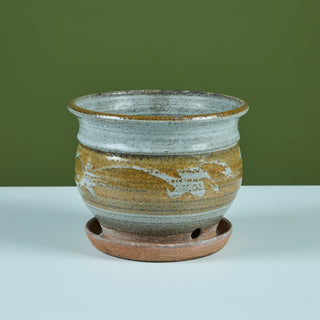 Glazed Stoneware Table Planter with Water Catch