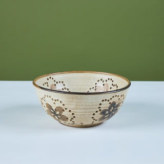 Studio Pottery Colander with Floral Motif