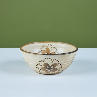 Studio Pottery Colander with Floral Motif