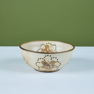 Studio Pottery Colander with Floral Motif