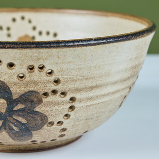 Studio Pottery Colander with Floral Motif