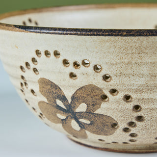 Studio Pottery Colander with Floral Motif