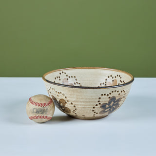 Studio Pottery Colander with Floral Motif