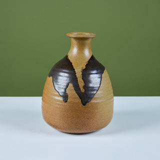 Large Hand-Thrown Stoneware Drip Glaze Vase