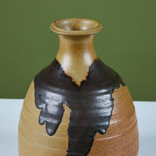 Large Hand-Thrown Stoneware Drip Glaze Vase