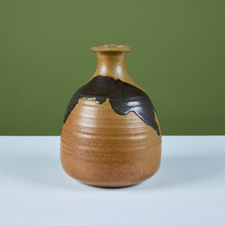 Large Hand-Thrown Stoneware Drip Glaze Vase