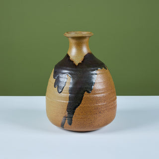 Large Hand-Thrown Stoneware Drip Glaze Vase