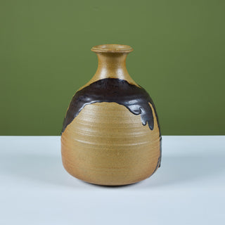 Large Hand-Thrown Stoneware Drip Glaze Vase