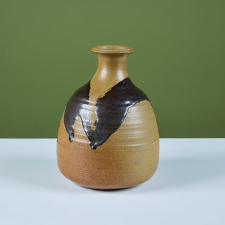 Large Hand-Thrown Stoneware Drip Glaze Vase