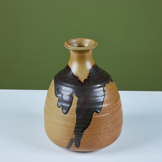 Large Hand-Thrown Stoneware Drip Glaze Vase