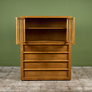 T.H. Robsjohn Gibbings Highboy Secretary with Glass Cabinet for Widdicomb