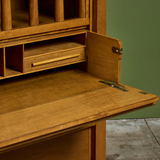 T.H. Robsjohn Gibbings Highboy Secretary with Glass Cabinet for Widdicomb