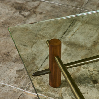 T.H. Robsjohn Gibbings Brass and Walnut Coffee Table with Glass Top for Widdicomb