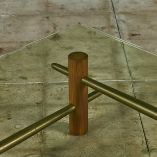 T.H. Robsjohn Gibbings Brass and Walnut Coffee Table with Glass Top for Widdicomb