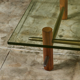 T.H. Robsjohn Gibbings Brass and Walnut Coffee Table with Glass Top for Widdicomb