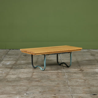 Bronze Patio Beach Table with Wood Top by Walter Lamb for Brown Jordan