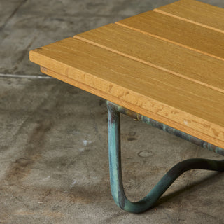 Bronze Patio Beach Table with Wood Top by Walter Lamb for Brown Jordan