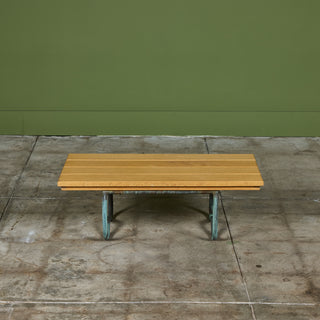 Bronze Patio Beach Table with Wood Top by Walter Lamb for Brown Jordan