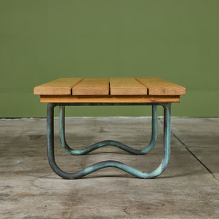 Bronze Patio Beach Table with Wood Top by Walter Lamb for Brown Jordan