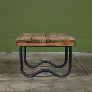 Bronze Patio Beach Table with Wood Top by Walter Lamb for Brown Jordan