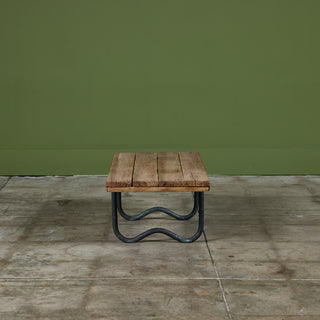 Bronze Patio Beach Table with Wood Top by Walter Lamb for Brown Jordan